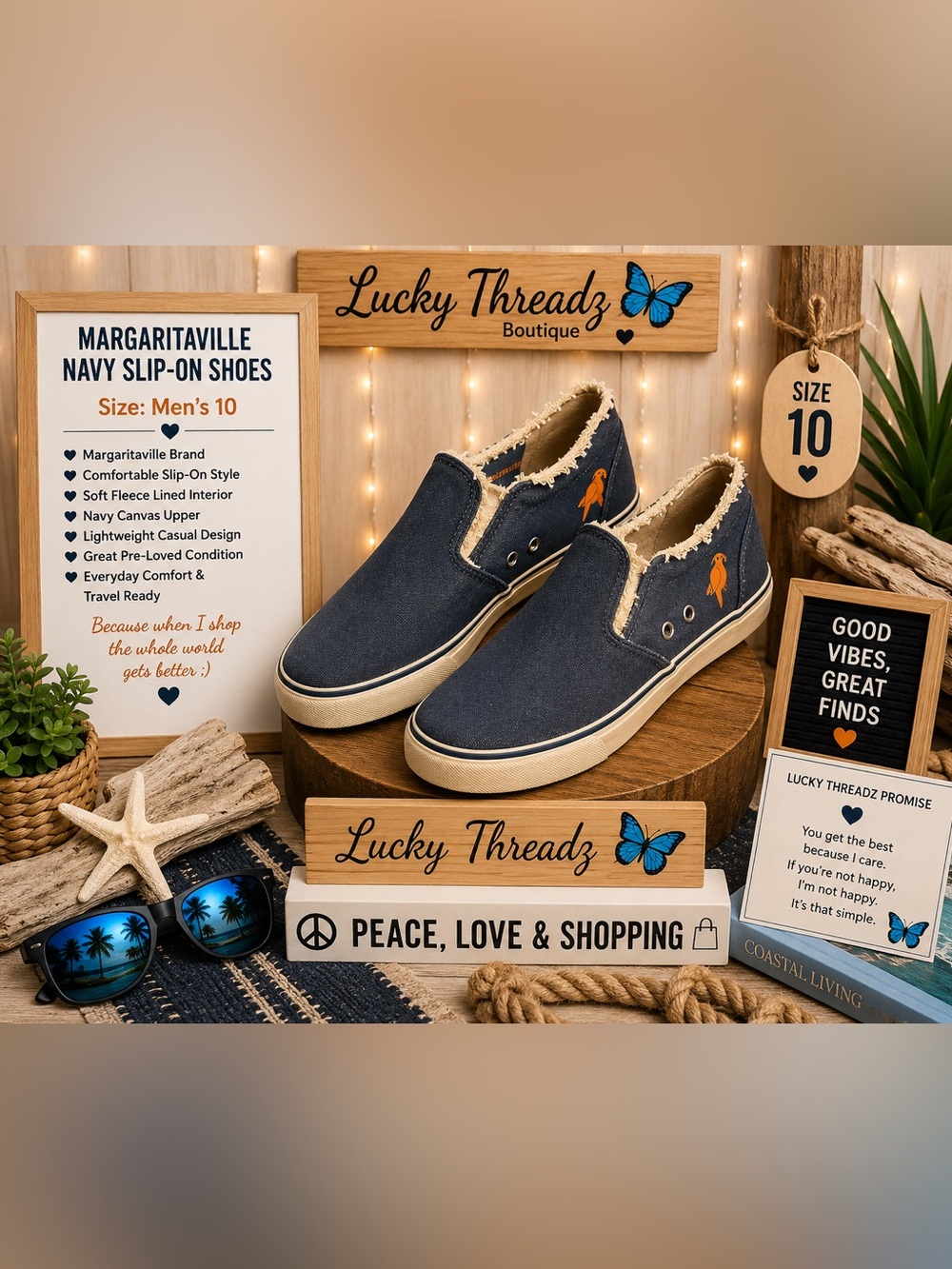 Margaritaville Navy Canvas Slip-On Shoes with Orange Palm Accent